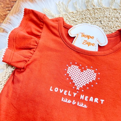  Conj. Blusa Lovely Heart e Short Flores com Borboletas - Cor Telha
